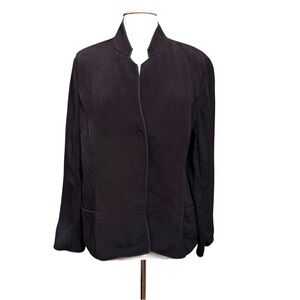 Eileen Fisher Silk Blend Textured Mandarin Collar Black Jacket, size XS